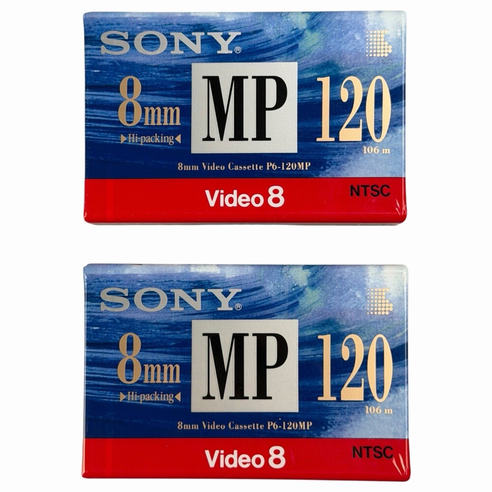 Sony 8mm Video 8 Cassette Tape 120 min NTSC P6-120MP Sealed Two Pack (2) NEW